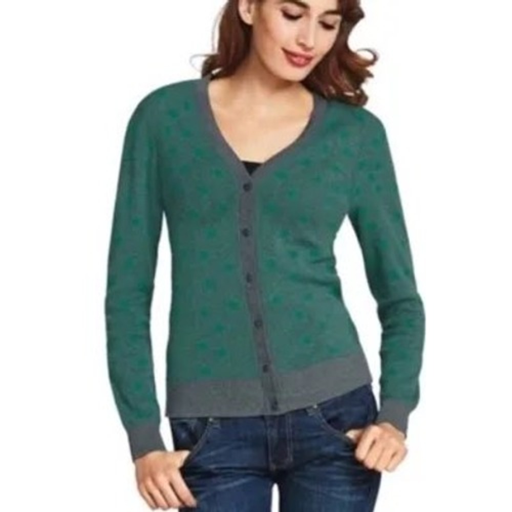 Cabi Cardigan SZ M Green Grey EUC‎ Cotton V-Neck Button Front 903 academia gorp